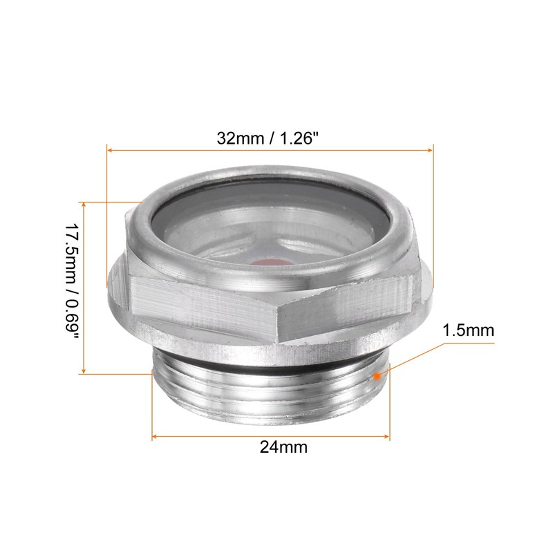 QUARKZMAN 2 Pieces Air Compressor Oil Sight Glass 24x1.5mm Thread