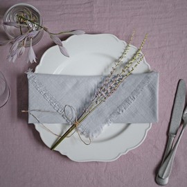 Ayuzawa Handmade Cloth Napkins 100% Cotton Napkins with Fringe，Delicate Handmade Cloth Napkins for Dinners, Parties, Weddings and More，18 x 18 Inch Set of 4 - Light Grey