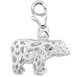 Limana Women's Charm Pendant Genuine 925 Sterling Silver Charm Bracelet Carabiner Polar Bear, Sterling Silver Silver