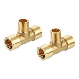 sourcing map Brass Tee Pipe Fitting, 1/4" x 1/4" x 1/4" NPT 3 Way T-Connector Fitting Coupler Adapter for Gas Transport Connect Pipelines, 2pcs