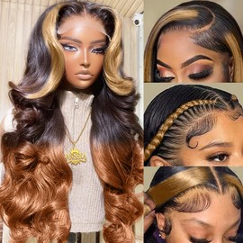 200 Density 13x6 Lace Front Wigs Human Hair Pre Plucked Ombre Lace Front Wigs for Women Body Wave 13x6 HD Lace Front Wigs Human Hair With Baby Hair Glueless Wigs Human Hair Lace Front Wigs (20 Inch)