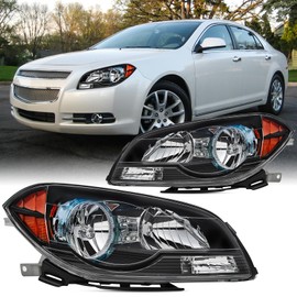 Aresparts 2PCS Headlight Assembly For 2008-2012 Chevy Malibu LT LS LTZ Hybrid Sedan Replacement Headlamps Black Housing Amber Reflector Driver and Passenger side