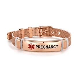 NARTGO Red Medical Alert Pregnancy Bracelet for Women Men's Emergency First Aid Health Alert Rose Gold Adjustable Wristband Bracelets