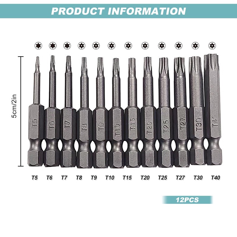 Torx Screwdriver Bit Set 50mm, 1/4 Inch Torx Security Bits