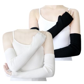 YATANAM Wool Blended Wrist Warmers Warm Fingerless Gloves Knit Soft Arm Warmers Sleeves Typing Mittens for Women (B-black+white, 15.7''/40cm)