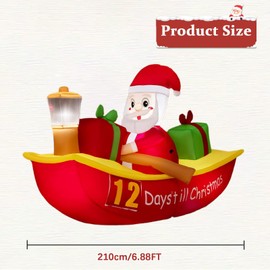 PIPIMOUSE 7ft Long Christmas Inflatables Boat Outdoor Decoration with Countdown, Inflatable Santa Claus Rowing a Boat Count Down to Christmas Blow up Outdoor Decoration for Yard Garden Lawn Holiday