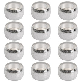 Pack of 12 Napkin Rings Metal Gold Silver 4 cm Napkin Ring Round Napkin Buckle Table Decoration Napkin Holder Vintage Large Napkin Buckles Decoration for Wedding Easter Birthday (Silver)