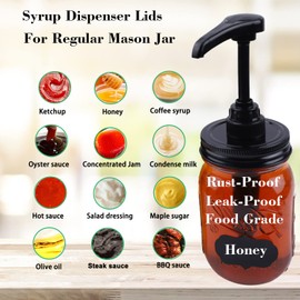 GLUKIEWT Mason Jar Syrup Dispenser Pump Lids For Regular Mouth Jar (2 Pack) Coffee Syrup Dispenser Food Grade,Airtight & Leak & Rust Proof Dispenser Pump Lids (Jar Not Included)