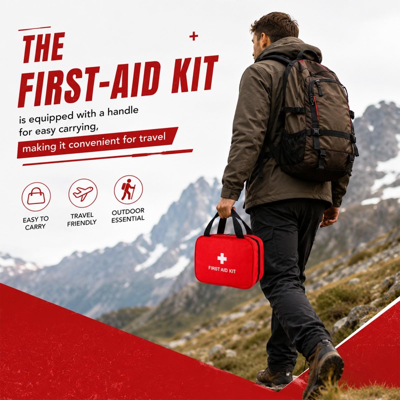Red Empty First Aid Bag, Portable Oxford Cloth Emergency Medical