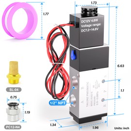 TAILONZ PNEUMATIC 1/2"NPT Solenoid Valve 4V410-15 12V/24V/110V/220V Single Coil Pilot-Operated Electric 2 Position 5 Way Connection Type Outlet wire