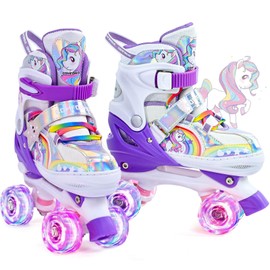 Comforhous Rainbow Kids Roller Skates for Girls Boys 4 Size Adjustable Roller Shoes for Girls with Luminous Wheels Light up Kids Rollerskate Birthday Gift for Beginner Outdoor Indoor Sports