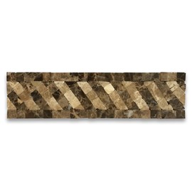 Stone Center Online Renaissance Emperador 2x7.7 Marble Mosaic Border Listello Tile Polished Kitchen Bath Wall Floor Backsplash Shower (1 Piece)