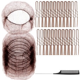 UDNUYFGZ 20PCS hair nets for sleeping in with Elastic Edge in Brown Includes 40 U-Pins Black Comb and Invisible hairnet for Cooks Dancers and Labs