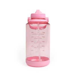 Phoenix Fitness 2 Litre Motivational Water Bottle with Straw - 2000ml Sports Water Bottle with Time Markings & Carry Handle - Reusable Non-Toxic BPA-Free Gym Drinks Bottle - 2L, Pink