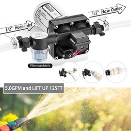 WASSERMANN RV Water Pump 12V DC, Self Priming Diaphragm 5.0 GPM 55 PSI, Water Pressure Pump with Pressure Switch, for RV Marine Yacht Lawn Garden