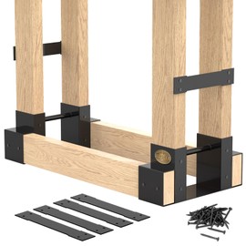 Ultdiyer Firewood Rack Outdoor Log Storage Bracket Kit,Heavy Duty Fire Wood Stand Holder-Adjustable to Any Length, Black