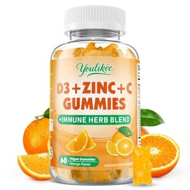 Vitamin C + D3 5000IU + Zinc Gummies for Adults, Orange Flavor, 60 Count
