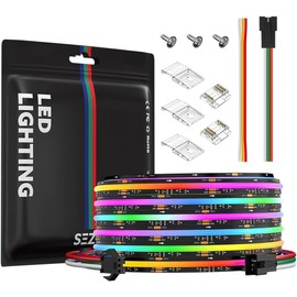 SEZO RGB Smart IC COB LED Strip Lights Addressable WS2811 IC 24V 24ft 720LEDs/m 12mm Width 20IC/m IP30 Color Chasing High Density Uniform FCOB RGB Tape for Home Decor DIY(No Adapter & Controller)