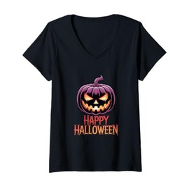 Womens Happy Creepy Spooky Design Lantern Jack Kürbis Ideal For V-Neck T-Shirt