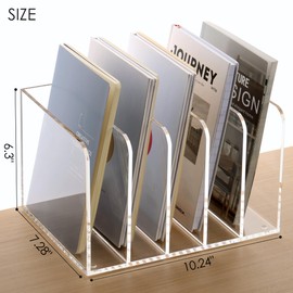 SANRUI Clear Acrylic Magazine File Holder Desk Organizer for Office Organization and Storage with 5 Vertical Compartments Bookshelf for Desk Home Office