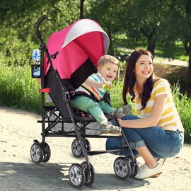 BABY JOY Lightweight Stroller, Compact Travel Stroller, Infant Stroller w/Adjustable Backrest & Canopy, Cup Holder, Storage Basket, 5-Point Harness, Easy Fold, Umbrella Stroller for Toddler, Pink