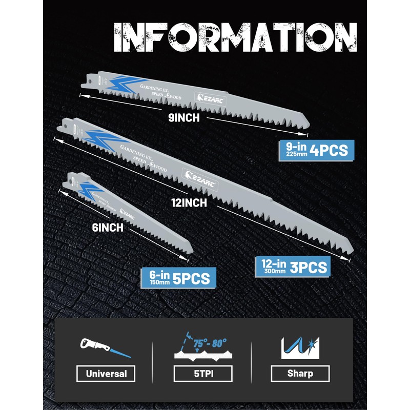 EZARC 12 Pieces Wood Pruning Reciprocating Saw Blade Set, Saw