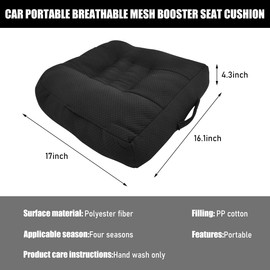 Gasedin Car Booster Front Seat Cushion, Breathable Mesh Adult Booster Seat Pad, Portable Increasing Height Cushion for Most Cars, Offices, Homes, Universal Car Accessories (Black)
