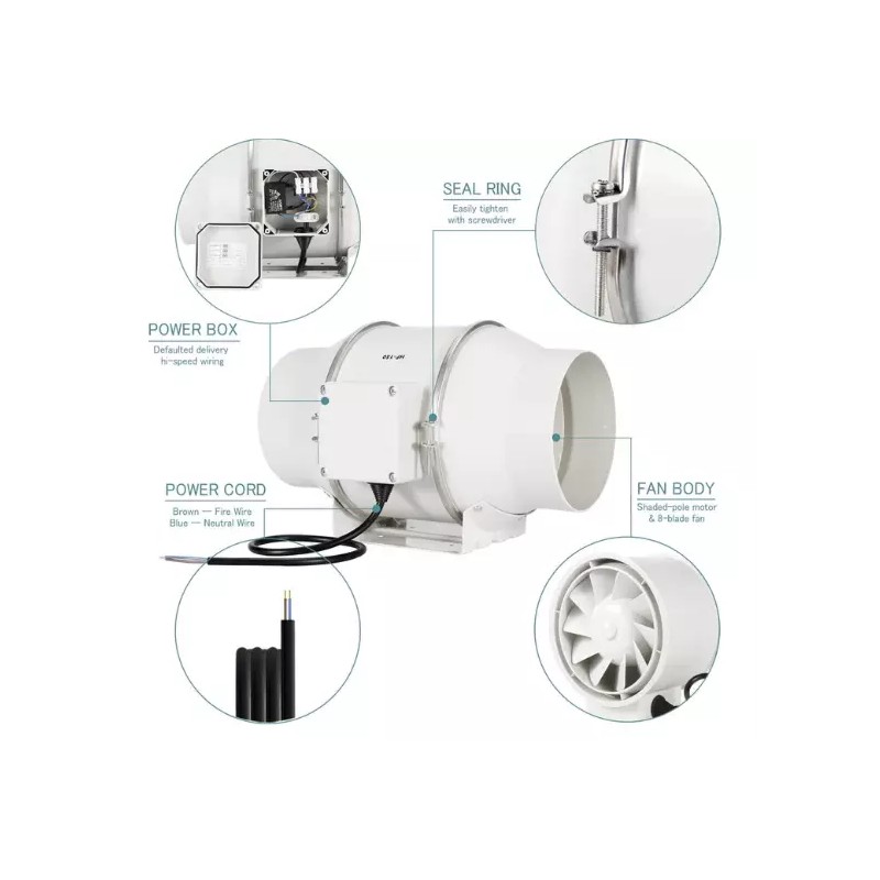 Hon&Guan Hon & Guan Inline Duct Fan 6" High Effeciency