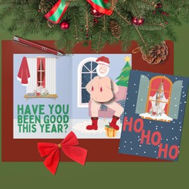 Unhinged Musical Shaking Cheeky Santa Funny Pop Up 3D Christmas Card for Him & Her Festive Xmas Card Funny Card Silly Humourous Joke Card Unique Surprise