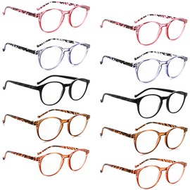 BLUELESS Round Reading Glasses for Women 10-pack Oval Patterned Temple Readers +2.50