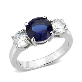 YourJewelleryBox Ladies Sapphire Ring Three Stone Silver Anniversary Stainless Steel Embossed TK3808 M