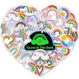 51 Pcs Cute Unicorn Rainbow Stickers for Kids Glow in The Dark, Waterproof Sticker for Water Bottle, Vinyl Laptop Decals for Teens Girls Boys, Students Classroom Prizes Sticker Pack
