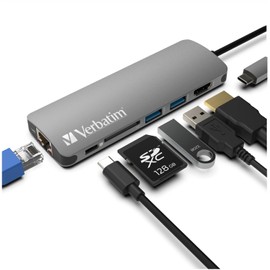 Verbatim 6-in-1 USB C Hub w/Dongle - USB Hub for Laptop w/ 2 USB 3.0, USB C, SD Card Reader, 4K HDMI, Ethernet, Compact & Portable USB-C Hub