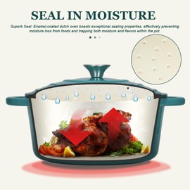 Overmont Enameled Cast Iron Dutch Oven - 7QT Pot with Lid Cookbook & Cotton Potholders - Heavy-Duty Cookware for Braising, Stews, Roasting, Sourdough Baking bottle green