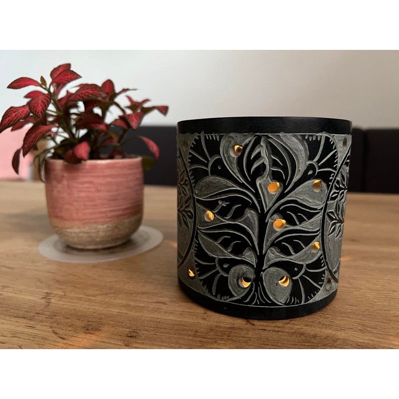 Bitto Incense Burner Lantern Ketan Softstone Blue/Grey with Stainless Steel