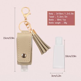 Unaone 1oz/30ml Hand Sanitizer Holder Travel Size, Empty Bottle Leather Sanitizer Holder with Keychain Portable Small Squeeze Bottle Refillable Container for Toiletry Lotion Liquid Soap Shampoo Beige