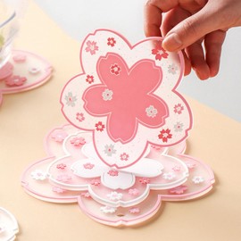 DWUENT Coaster Set 4PCs Cup Coasters Sakura Design PVC Drink Mats, 2 Pink + 2 White Non-Slip Placemats for Desk Table Home Decor Kawaii Accessories