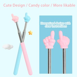 2Pcs Telescopic Teacher Pointer, Finger Pointer Stick, Classroom Pointer Stick for Elementary School Kindergarten Students Teacher Supplies (Blue Pink)