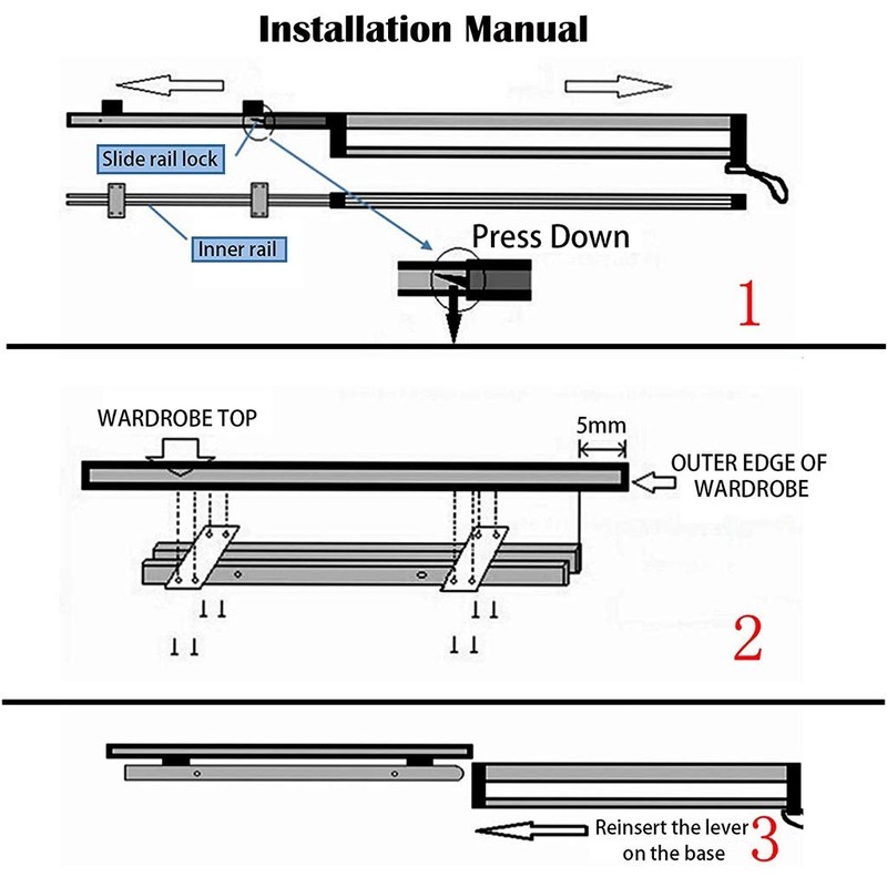 Closet Clothes Hanger Rail,Pull-Out Closet Rod 30-60cm,Wardrobe Clothing Rail,Closet Organizer