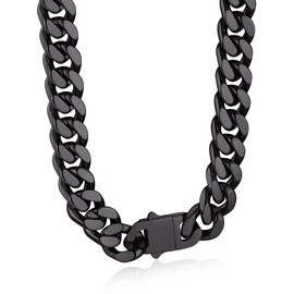 Bandmax 12MM Chunky Chain Choker Necklace for Men Women Black Miami Link Chain Rope Chain Necklace Old School Hip Hop Rock Biker Jewelry