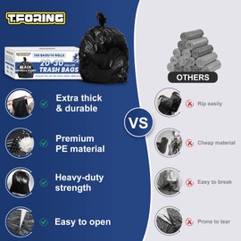 T.FORING 20-30 Gallon Trash Bags Black 100 Count - 1.28 Mil Thick, 30" x 35" Large Garbage Bags 20+ Gallon Trash Can Liners Unscented for Kitchen Home yard Commercial Outdoor
