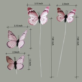 12 Pack Butterfly Decorations, DIY 3D Butterfly Stakes Decor, 2 Sizes of Butterfly Ornament for Home Fake Flower Floral Supplies Tea Party Wedding Easter Christmas Spring Fall. (Light Pink 03)