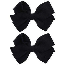 Set of 2 Sweatshirt Fleece Hair Bow Hair Clip Large Black