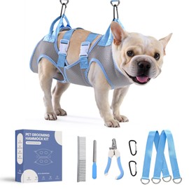 Dog Grooming Hammock, Pawlify Adjustable Dog Hammock for Nail Trim with Hook and Loop Fastener, Dogs Grooming Harness with Pet Nail Clipper Trimmer (Light Gray Adjustable M to XXL)