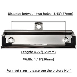 RILOMBAO 6 Pack Silver Metal Clipboard Clips, 4.72" (12cm) Mountable Stainless Clipboard Hardware with Rubber Grip and Hanging Hole for Document File Board Office School