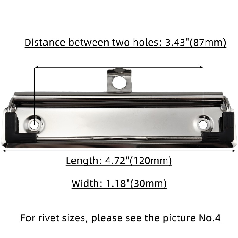 RILOMBAO 6 Pack Silver Metal Clipboard Clips, 4.72" (12cm) Mountable