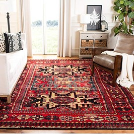 SAFAVIEH Vintage Hamadan Collection VTH213A Oriental Traditional Persian Non-Shedding Living Room Bedroom Dining Home Office Area Rug, 5'3" x 7'6", Red / Multi