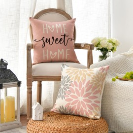 Artoid Mode Pink Dahlia Flowers Spring Cushion Covers Set of 2 45 x 45 cm Decorative Cushion Cover Couch Living Room Outdoor Decoration