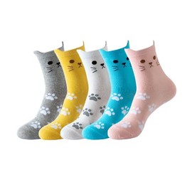 Blu Apparel 5 Pack Womens Animal Socks Novelty Funny Socks for Women Gifts for Her Girls Cat Dog Panda Cotton Comfy Christmas Winter (UK, Alpha, One Size, Regular, Regular, 5 - Cat)