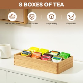KIRIGEN Wood Tea Bag, Coffee Bag Storage Box, 8 Compartments, Rectangular, 34.4 x 19.2 x 7 cm, Natural(CYH8G-NA)